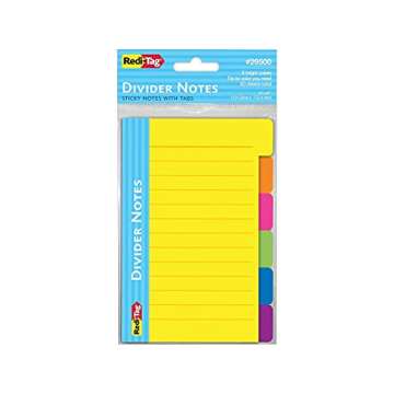 Redi-Tag Divider Sticky Notes, Tabbed Self-Stick Lined Note Pad, 60 Ruled Notes, 4 x 6 Inches, Assor...