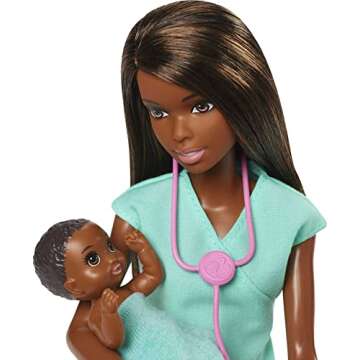 Barbie Careers Playset, Baby Doctor Set with Brunette Fashion Doll, 2 Baby Dolls, Furniture & Accessories