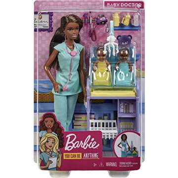 Barbie Careers Playset, Baby Doctor Set with Brunette Fashion Doll, 2 Baby Dolls, Furniture & Accessories