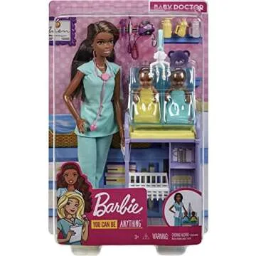 Barbie Careers Playset, Baby Doctor Set with Brunette Fashion Doll, 2 Baby Dolls, Furniture & Accessories