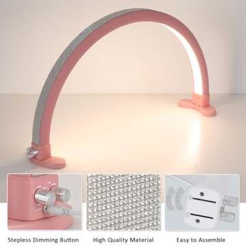 LGWG Nail Lamp for Desk, 40W Bright Half Moon Light for Nail Desk, 29" Nail Tech Light with Stepless Dimming & Color Temperature, Nail Light for Desk, Beauty, Tattoos, Eyelashes,Pink