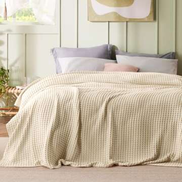 Bedsure Cooling Cotton Waffle King Size Blanket - Lightweight Breathable Christmas Blanket of Rayon ...