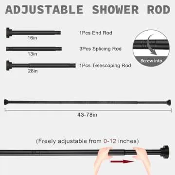 Thestoa Adjustable Shower Curtain Rod 43-78 inch Non-Slip