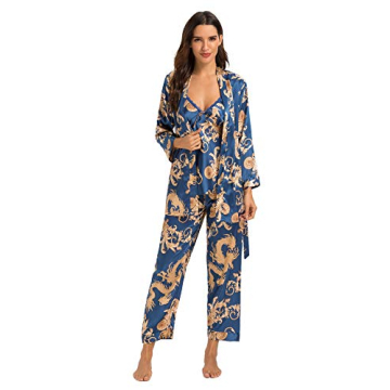 Luxury Escalier Women's Silk Satin Pajamas Set - 3 Pcs Floral Sleepwear