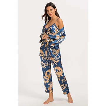 Escalier Women's Silk Satin Pajamas Set Floral Sleepwear
