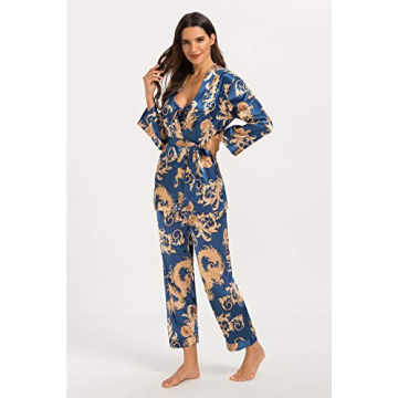 Escalier Women's Silk Satin Pajamas Set Floral Sleepwear