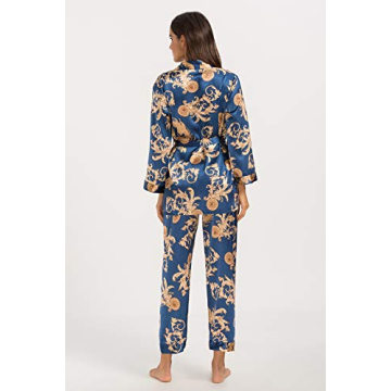 Escalier Women's Silk Satin Pajamas Set Floral Sleepwear
