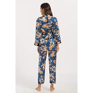 Escalier Women's Silk Satin Pajamas Set Floral Sleepwear