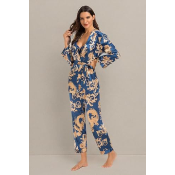 Escalier Women's Silk Satin Pajamas Set Floral Sleepwear