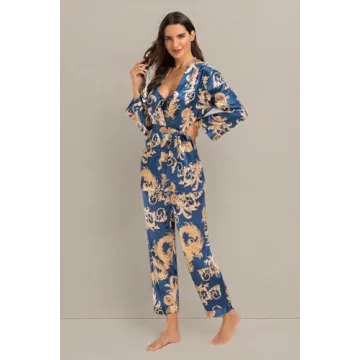 Escalier Women's Silk Satin Pajamas Set Floral Sleepwear