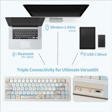 EPOMAKER CIDOO Nebula 65% Mechanical Keyboard, VIA Programmable Gaming Keyboard， Bluetooth/2.4Ghz /Type-C Wired Wireless Keyboard, NKRO, with Rotary Knob for Win/Mac (Blue)