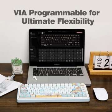 EPOMAKER CIDOO Nebula 65% Mechanical Keyboard, VIA Programmable Gaming Keyboard， Bluetooth/2.4Ghz /Type-C Wired Wireless Keyboard, NKRO, with Rotary Knob for Win/Mac (Blue)