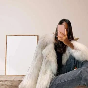 LRYBSA Shaggy Fluffy Faux Fur Coat Long Sleeve Long Jacket,Grey white Color Sweater, Women's Fashion Puffy Overcoat Outwear