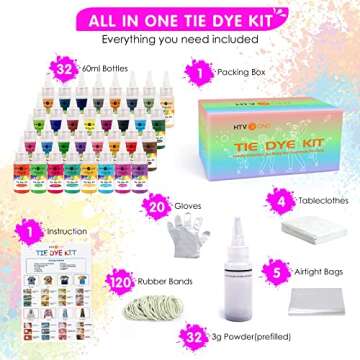 HTVRONT Tie Dye Kit - 32 Vibrant Colors Pre-Filled Bottles Tyedyedye Kit, Permanent Non-Toxic for Large Groups Kids Adults,Tye Fabric Textile Handmade Party(Just Add Water)