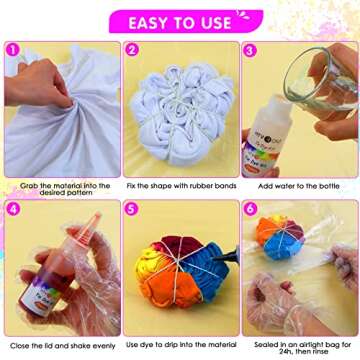 HTVRONT Tie Dye Kit - 32 Vibrant Colors Pre-Filled Bottles Tyedyedye Kit, Permanent Non-Toxic for Large Groups Kids Adults,Tye Fabric Textile Handmade Party(Just Add Water)