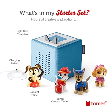 Toniebox Audio Player Starter Set with Chase, Skye, Marshall, and Playtime Puppy - Listen, Learn, and Play with One Huggable Little Box - Light Blue