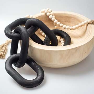 SierTing Wood Chain Link Decor, Black Wooden Bead Garland with Tassels, Table Decor
