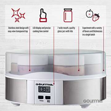Gourmia Digital Yogurt Maker with 7 Glass Jars - Easy & Healthy Homemade Yogurt