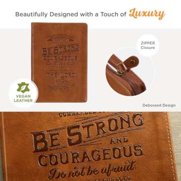 Classic Faux Leather Journal Be Strong And Courageous Joshua 1:9 Brown Inspirational Notebook, Lined...