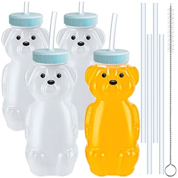 4 PCS Honey Bear Straw Cup, Baby Straw Cups with 8 Flexible Straws and 1 Straw Brushes, 8oz Special ...