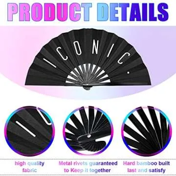 Amyhill Chinese Rave Iconic Fan 2 Packs Large Folding Festival Hand Fan with Voice for Men and Women Party Performance, Dance, Decorations, Gift, 13 Inch (Novelty Style)