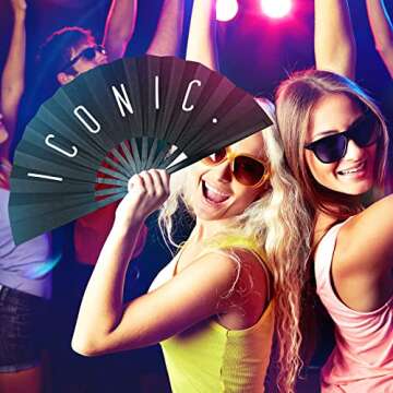 Amyhill Chinese Rave Iconic Fan 2 Packs Large Folding Festival Hand Fan with Voice for Men and Women Party Performance, Dance, Decorations, Gift, 13 Inch (Novelty Style)