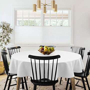 Hiasan Round Tablecloth 50 Inch - Waterproof Stain Resistant Spillproof Polyester Fabric Table Cloth for Dining Room Kitchen Party, White