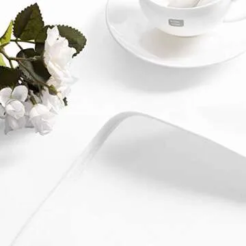 Hiasan Round Tablecloth 50 Inch - Waterproof Stain Resistant Spillproof Polyester Fabric Table Cloth for Dining Room Kitchen Party, White