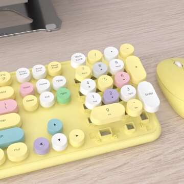 UBOTIE Colorful Computer Wireless Keyboard Mouse Combos, Typewriter Flexible Keys Office Full-Sized Keyboard, 2.4GHz Dropout-Free Connection and Optical Mouse (Yellow-Polychrome)