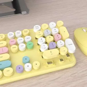 UBOTIE Colorful Computer Wireless Keyboard Mouse Combos, Typewriter Flexible Keys Office Full-Sized Keyboard, 2.4GHz Dropout-Free Connection and Optical Mouse (Yellow-Polychrome)