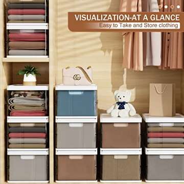 Gsiekare 4 Pack Stackable Plastic Storage Bins with 1 Lid, 18 Qt Foldable Closet Organizers and Storage, Stackable Storage Bins, Storage Drawers for Clothes Toys