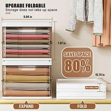 Gsiekare 4 Pack Stackable Plastic Storage Bins with 1 Lid, 18 Qt Foldable Closet Organizers and Storage, Stackable Storage Bins, Storage Drawers for Clothes Toys