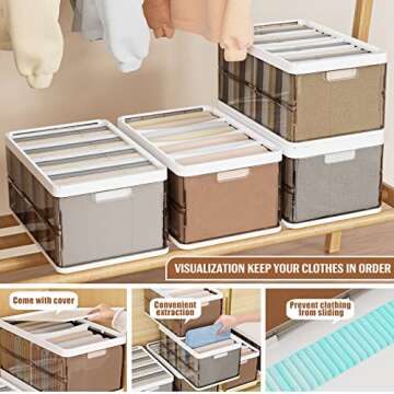 Gsiekare 4 Pack Stackable Plastic Storage Bins with 1 Lid, 18 Qt Foldable Closet Organizers and Storage, Stackable Storage Bins, Storage Drawers for Clothes Toys