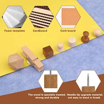 114 Pcs Decorative Wooden Head Pins in 2 Colors and 7 Types - Thumb Tacks for Bulletin Boards and Crafts, With Storage Box