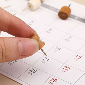 114 Pcs Decorative Wooden Head Pins in 2 Colors and 7 Types - Thumb Tacks for Bulletin Boards and Crafts, With Storage Box