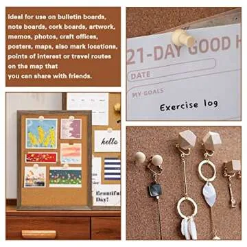 114 Pcs Decorative Wooden Head Pins in 2 Colors and 7 Types - Thumb Tacks for Bulletin Boards and Crafts, With Storage Box