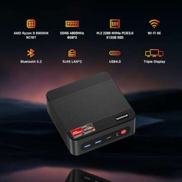 BOSGAME P3 Mini PC Desktop Computers, AMD Ryzen 9 6900HX, 16GB DDR5, 512GB PCIe 4.0 SSD, Windows 11 ...