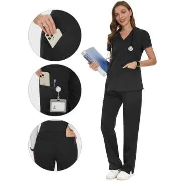 POSHGLAM Women's Maternity Scrubs Pant Workwear Casual Cargo Trousers Pregnancy Pants(Black, Medium)