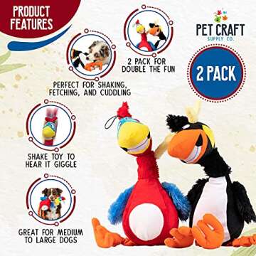 Pet Craft Supply Giggling Puffin & Parrot Multi Pack Interactive Dog Toys With Sound for Large Breed...