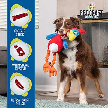 Pet Craft Supply Giggling Puffin & Parrot Multi Pack Interactive Dog Toys With Sound for Large Breed and Small Dogs Soft Chew Plush Dog Toy, Red Black