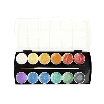 Prima Marketing Art Philosophy Metallic Accents Semi-Watercolor Paint -12 Cakes & Brush 655350592974...