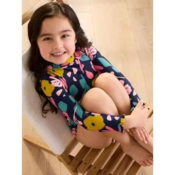 Simple Joys by Carter's Girls' Long Sleeve Zipper One Piece Swimsuit, Floral, 3T