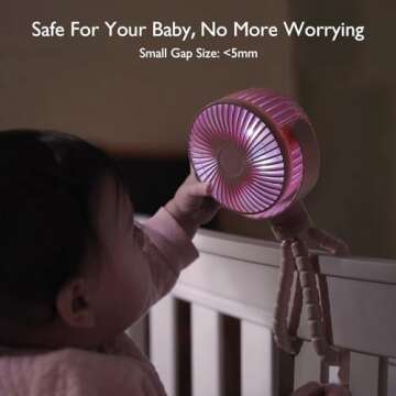 Momcozy 8000mAh Portable Stroller Fan, 27H Ultra-long Battery Life Detachable 4 Speed 360°Rotate LED Night Light with 2 Modes, USB Rechargeable Handheld Cooling Fan for Travel/Car Seat/Bedroom