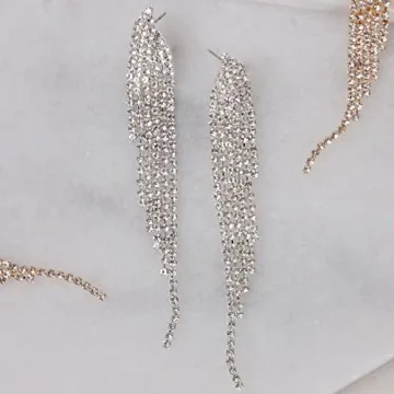 Humble Chic Sparkly CZ Earrings - Waterfall Tassel Design