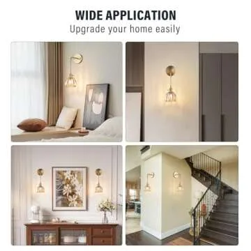 PiWWPi Vintage Wall Sconces with Cognac Tulip Glass Shade Brass Sconces Modern Wall Lighting Fixture with Switch for Bedside Bedroom Doorway Adjust H