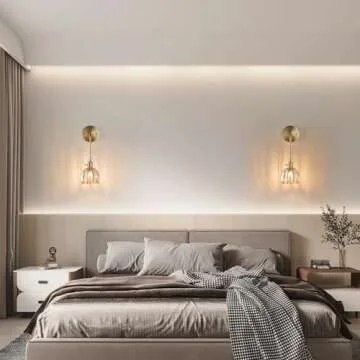 PiWWPi Vintage Wall Sconces with Cognac Tulip Glass Shade Brass Sconces Modern Wall Lighting Fixture with Switch for Bedside Bedroom Doorway Adjust H