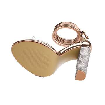 LALA IKAI Women’s Rhinestone High Heel Chunky Sandals