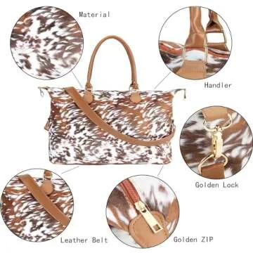Stylish Brindle Cowhide Weekender Bag for Travel