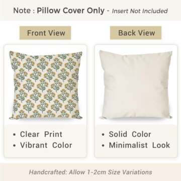 PANDICORN Block Print Throw Pillow Covers 18x18 Inch Set of 2 Green and Yellow Floral Vintage Boho O...