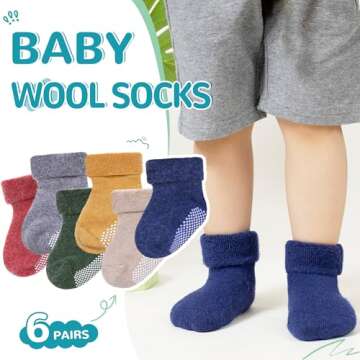 6 Pairs Baby Boy Girl Non Slip Socks Child Toddler Winter Thick Soft Wool Kids Warm Socks with Grips (Solid Color B, 1-3T)